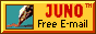 small web badge with yellow background and image of a fountain pen nib that says "JUNO Free Email"