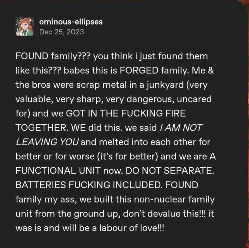tumblr post about forged family